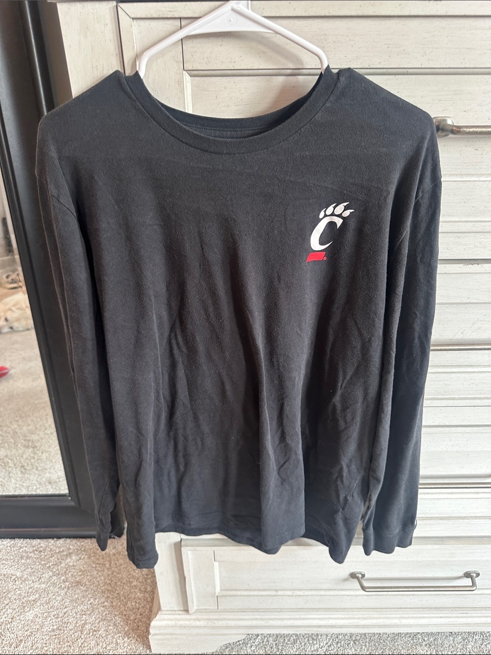 Champion Black Long Sleeve Tee with White & Red Logo